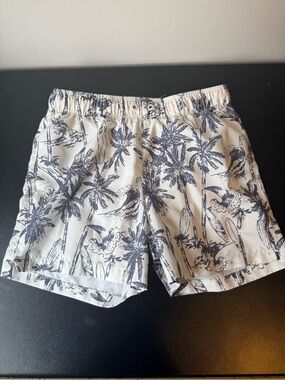 Youth Art Class Swim Trunks Size Large (10/12) Cream with Navy Palm Trees